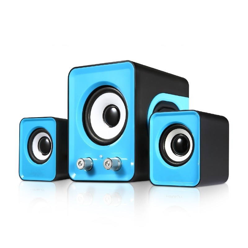 Oradores prendidos USB do computador 2,1 satélites estereofônicos dos oradores dois com o Subwoofer para o PC disponível em cores múltiplas