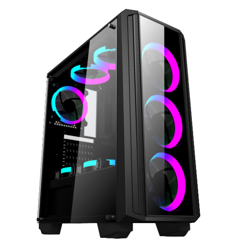 Fã do RGB do caso do jogo da caixa do computador de secretária com exemplo de vidro de Front Iron Net Panel ATX do painel