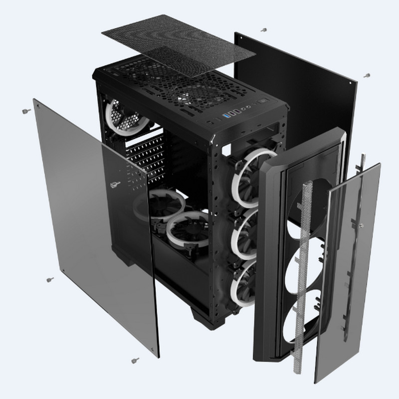 Fã do RGB do caso do jogo da caixa do computador de secretária com exemplo de vidro de Front Iron Net Panel ATX do painel