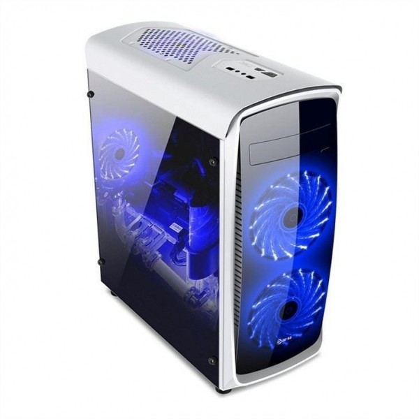 ETEK ATX Mid-Tower Case Painel frontal e lateral acrílico Full Side View Preto e Branco