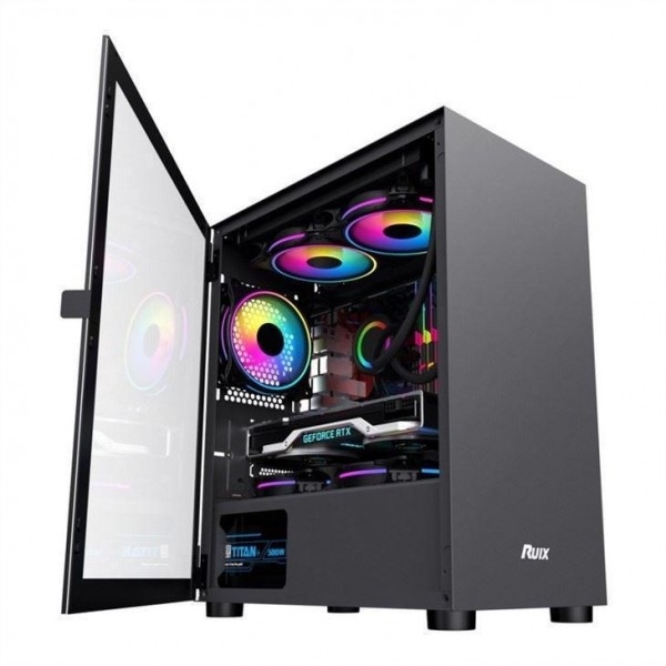 Caso de computador ETEK - Design fresco e limpo, painel frontal de aço de estampação integrado, portas giratórias de vidro temperado