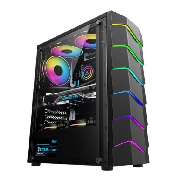 ETEK Funda luminosa para computador, painel frontal com LED de banda ondulada, efeito de luz ARGB, radiador resfriado a água
