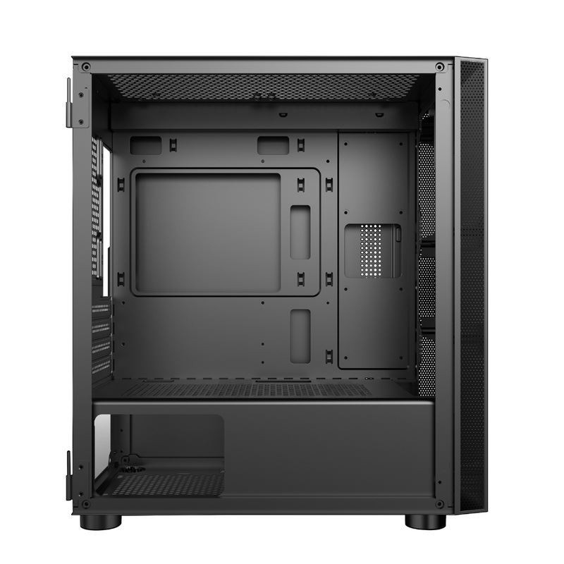 Caso de computador ETEK - Design fresco e limpo, painel frontal de aço de estampação integrado, portas giratórias de vidro temperado