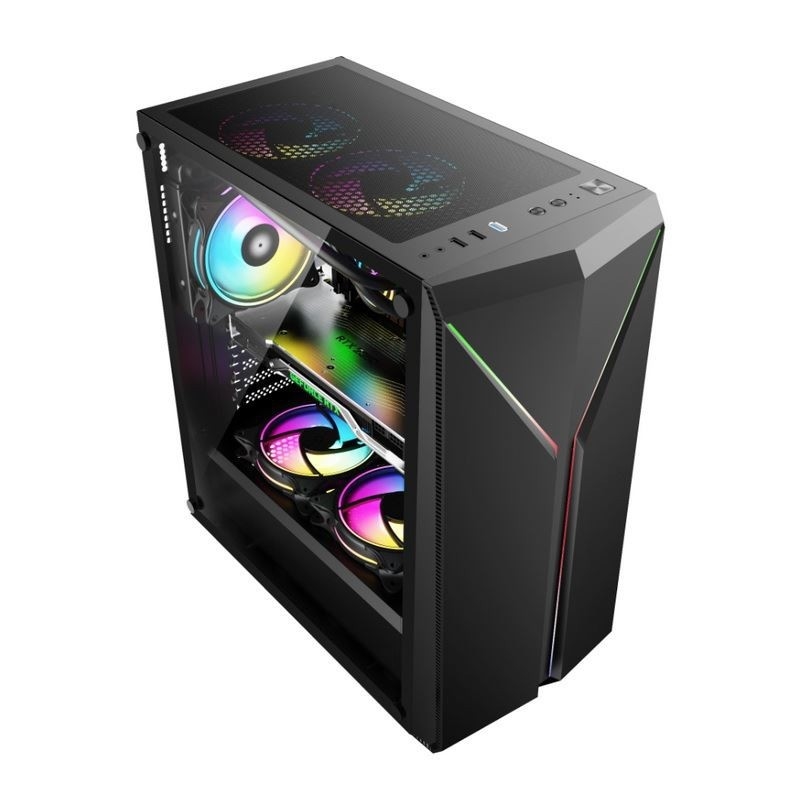ETEK Estilo de computador simétrico ARGB LED de faixa de vidro temperado Painel lateral de entrada/saída superior Painel com rede de poeira magnética