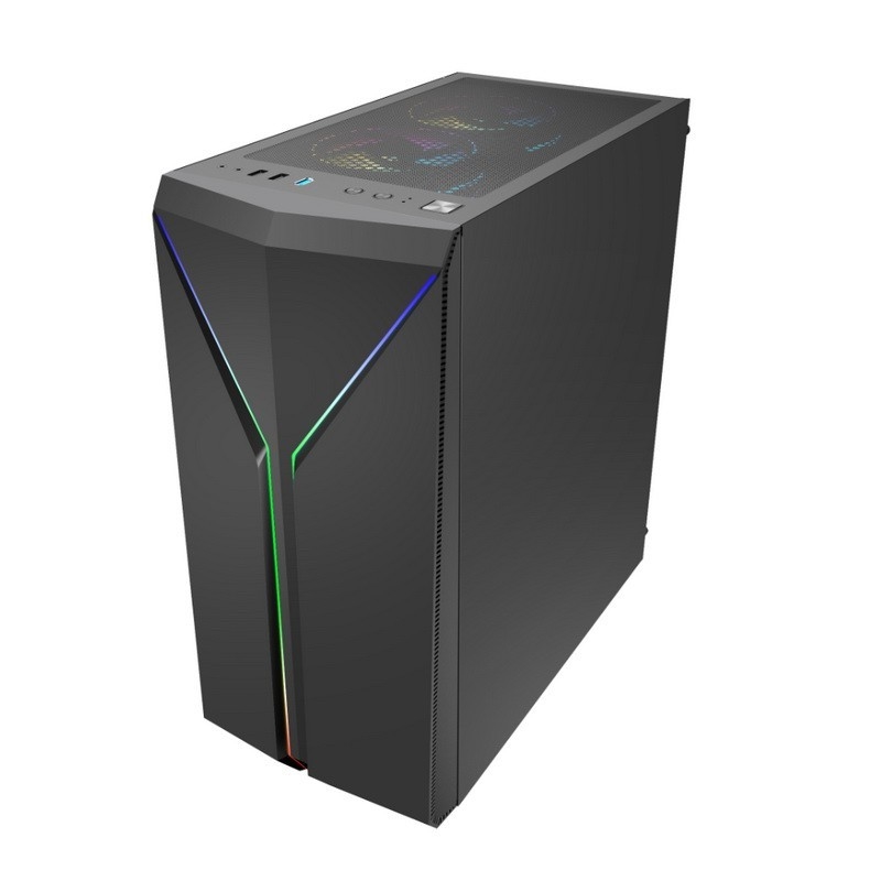 ETEK Estilo de computador simétrico ARGB LED de faixa de vidro temperado Painel lateral de entrada/saída superior Painel com rede de poeira magnética