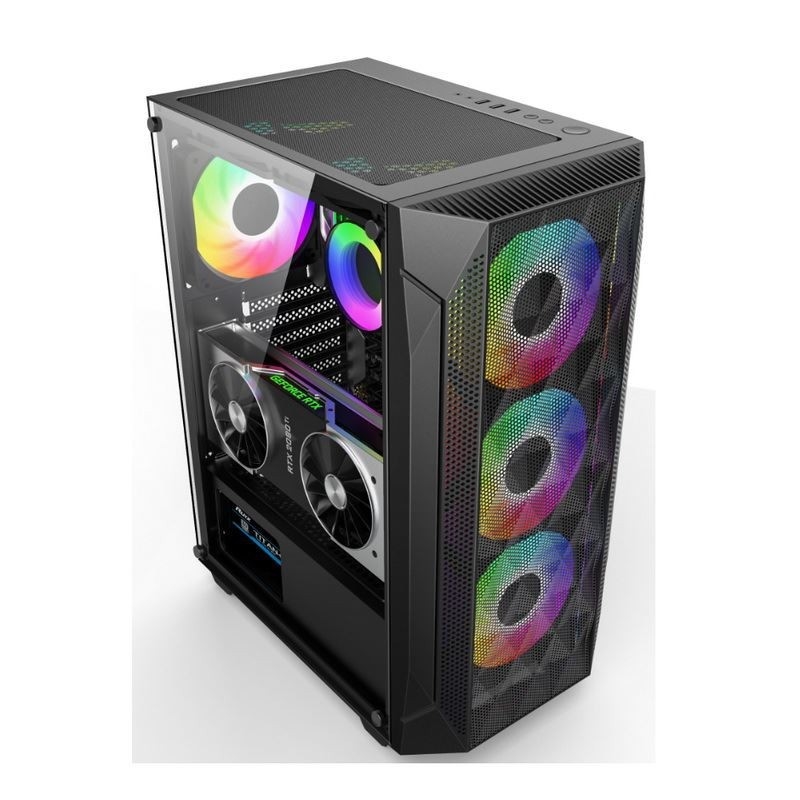 ETEK - ATX/Matx Case de computador Painel de vidro temperado em lado Prensado de malha Painel frontal de suporte Radiador resfriado a água