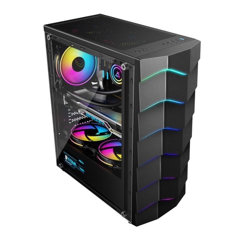 ETEK Funda luminosa para computador, painel frontal com LED de banda ondulada, efeito de luz ARGB, radiador resfriado a água