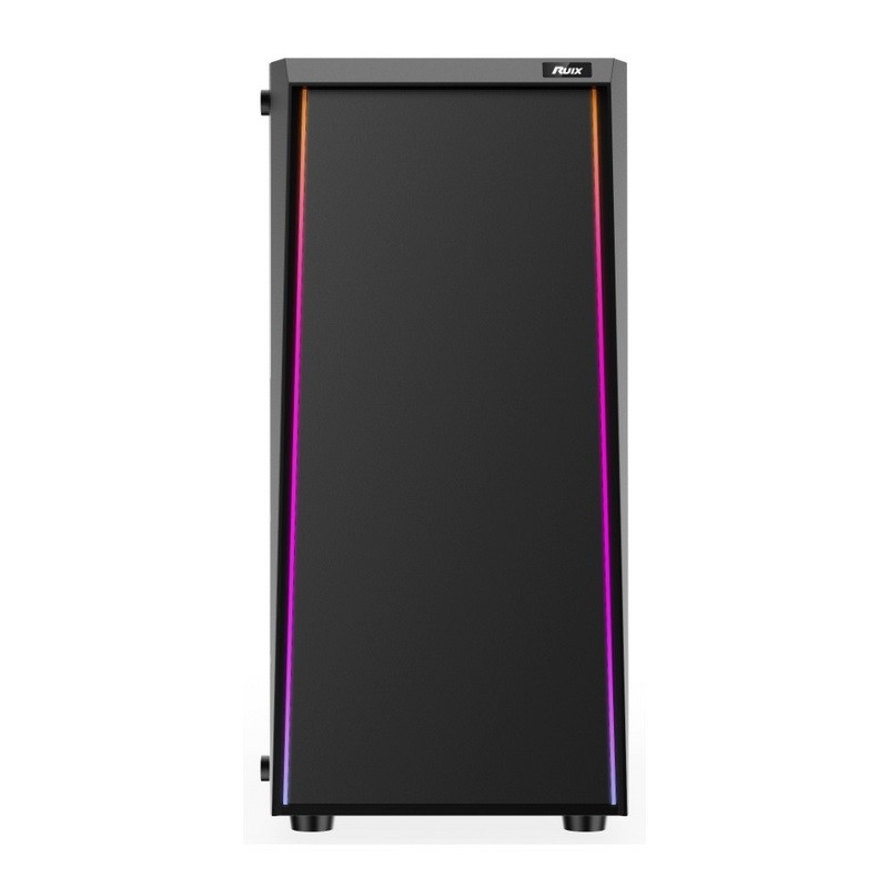 ETEK - Caixa de computador de mesa Lâmina de LED ARGB no painel frontal, vidro temperado no painel lateral Painel superior de entrada/saída