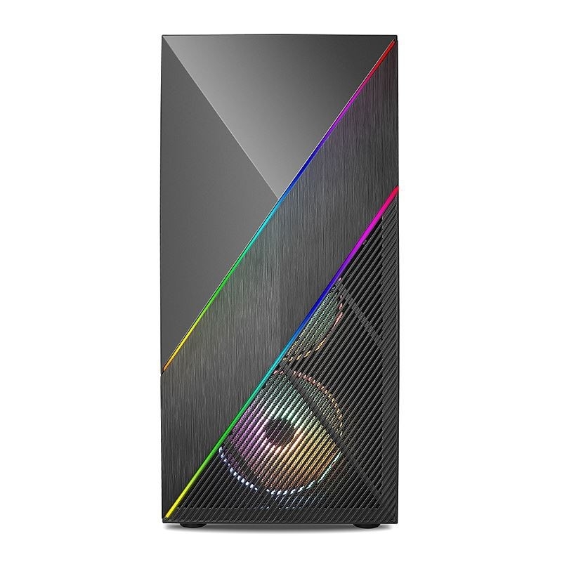 ETEK - PC Mid Tower Case Painel frontal irregular e de malha com faixa de LED ARGB, Painel lateral de vidro temperado, painel superior de I / O