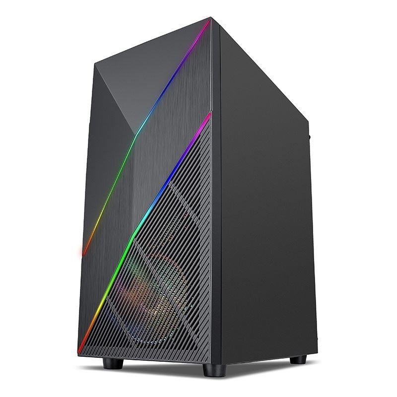ETEK - PC Mid Tower Case Painel frontal irregular e de malha com faixa de LED ARGB, Painel lateral de vidro temperado, painel superior de I / O