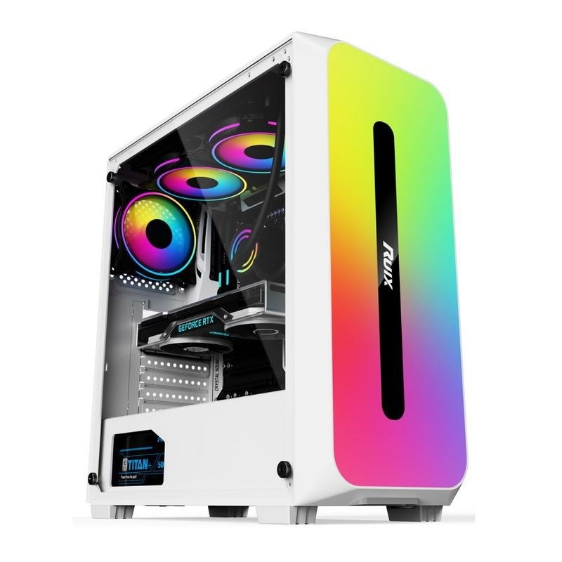 Micro ATX /ATX/ITX CASE Dazzle ARGB Effect Painel frontal Fonte de alimentação de montagem inferior disponível em preto e branco