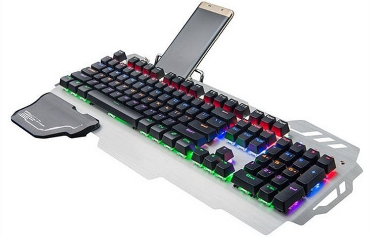 teclado mecânico de jogos com um suporte para telemóvel e suporte do carpo extremamente rápido eixo verde
