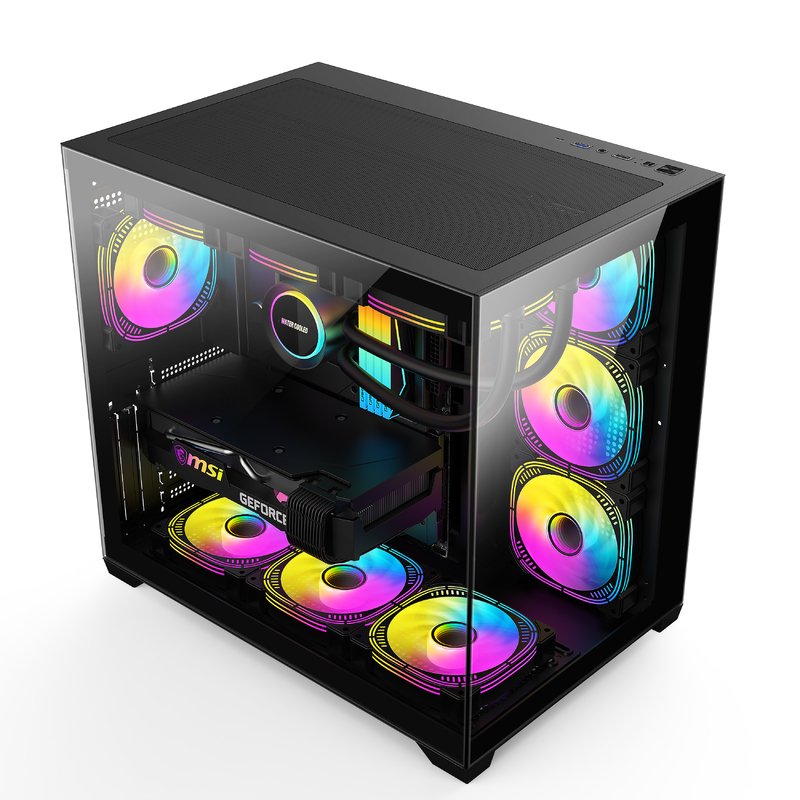 Caixa de computador de chassi moderno com boa ventilação amplo espaço interno eficiente refrigeração em jogos e PCs de alto desempenho