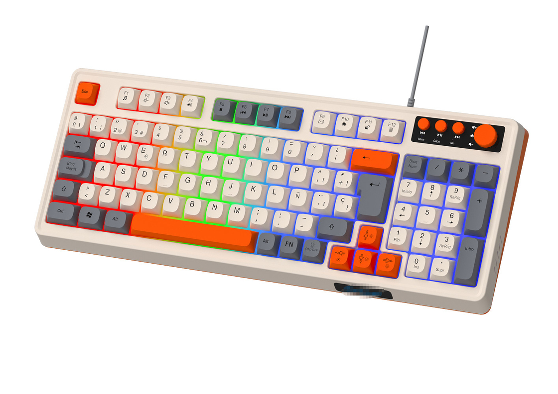 94 + 4 Pcs teclas multimídia Led Rainbow Backlit teclado multimídia de jogos para jogos