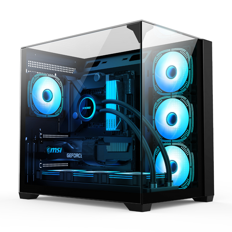 Chassi de vidro de três lados suporta placas-mãe ATX de tamanho completo Caso de computador para usuários que precisam de expansão de resfriamento eficiente