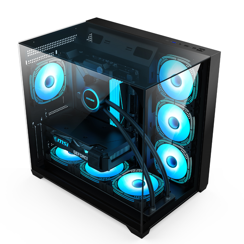 Chassi de vidro de três lados suporta placas-mãe ATX de tamanho completo Caso de computador para usuários que precisam de expansão de resfriamento eficiente