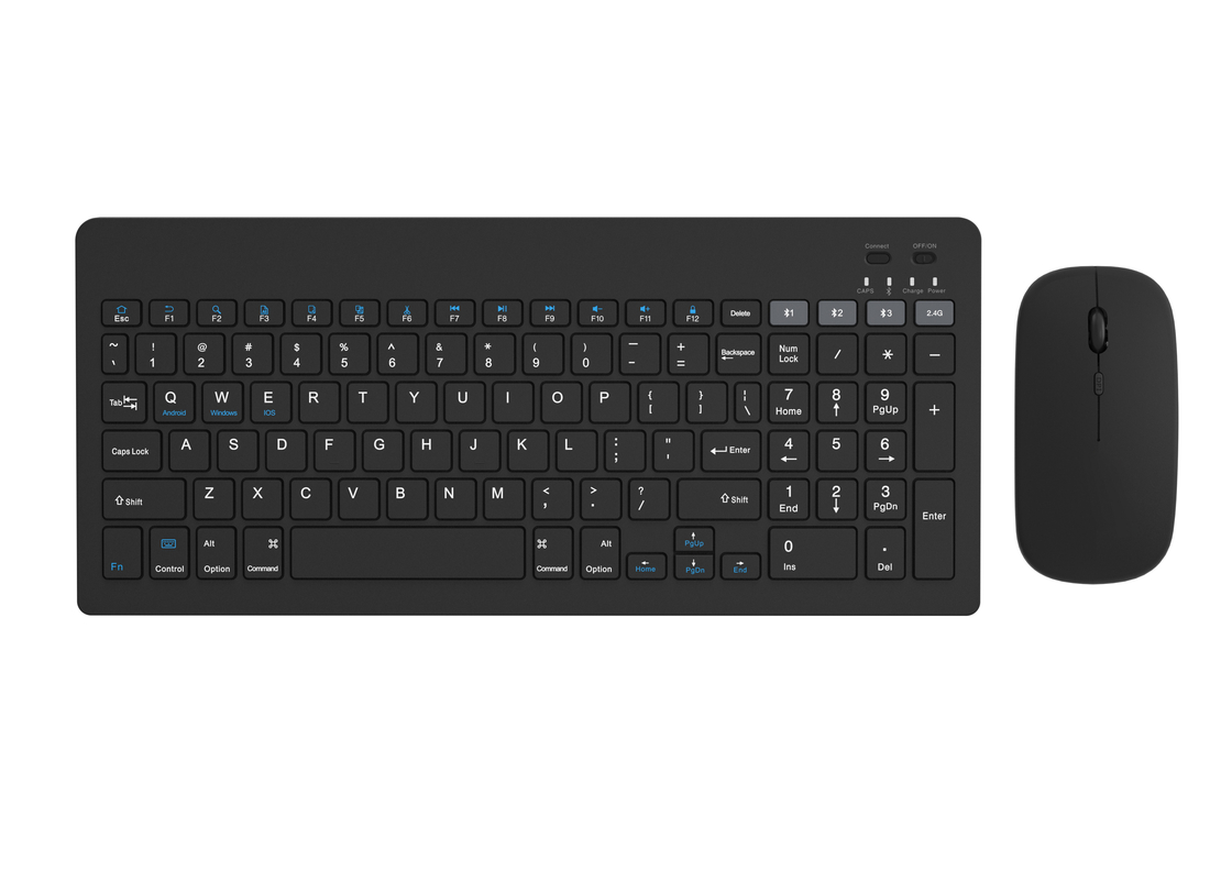 teclado sem fio minimalista preto com 99 teclas com carregamento sem fio mouse multi-DPI 4D para escritórios