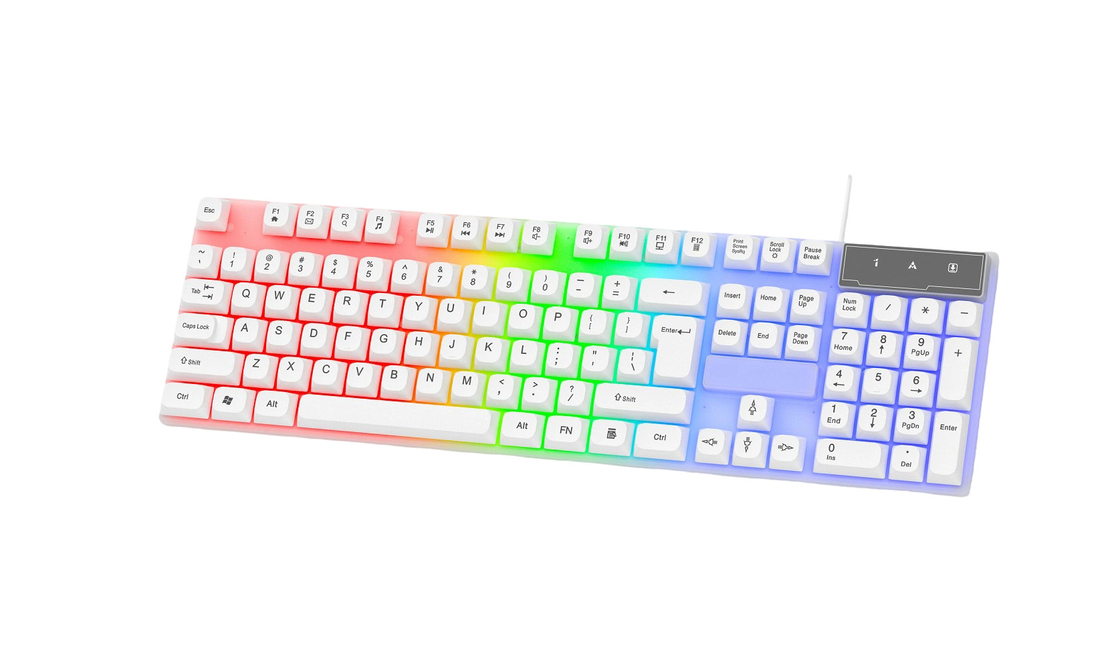 104 teclas Teclado de jogos de tamanho completo fácil de transportar LED de arco-íris de fundo tudo FN + F1-F12 teclas