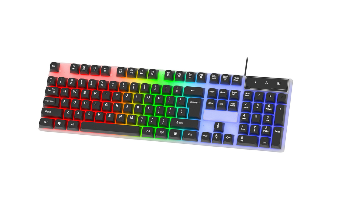 104 teclas Teclado de jogos de tamanho completo fácil de transportar LED de arco-íris de fundo tudo FN + F1-F12 teclas