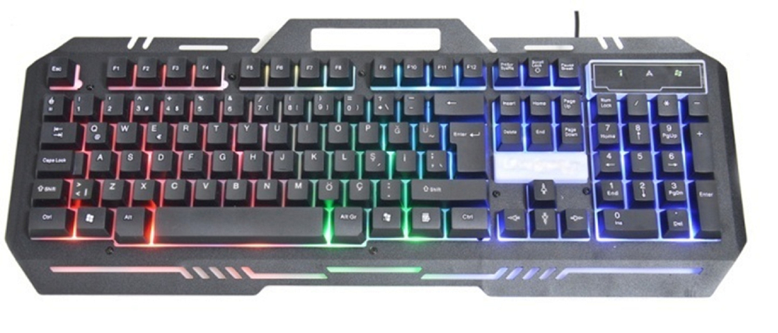 teclado de jogos de metal com 104 teclas FN + F1-F12 funções LED de luz de fundo mouse de jogos com DPI ajustável (500-1500) Iluminação RGB