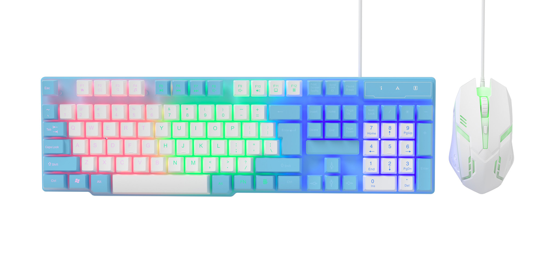 Compacto e portátil com iluminação estática de arco-íris e filme de carbono de ponta teclado e mouse para gamers criativos