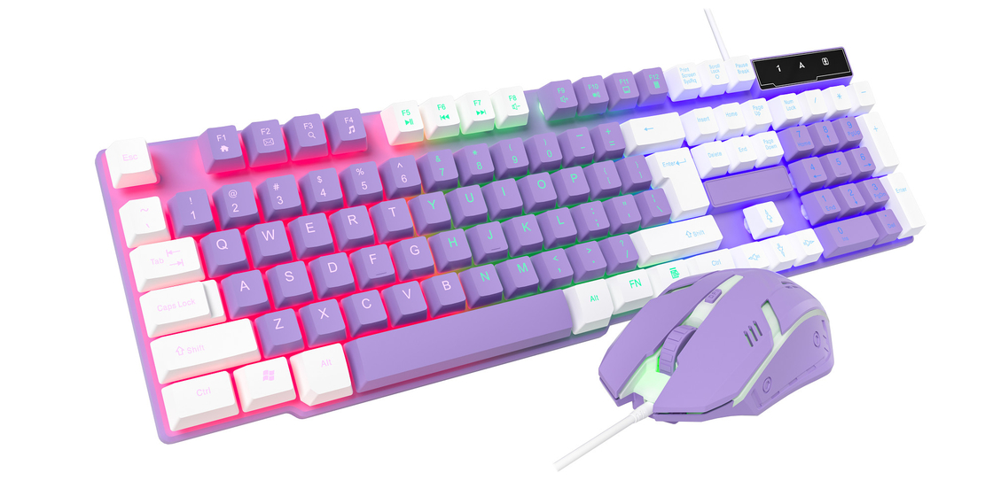 Compacto e portátil com iluminação estática de arco-íris e filme de carbono de ponta teclado e mouse para gamers criativos