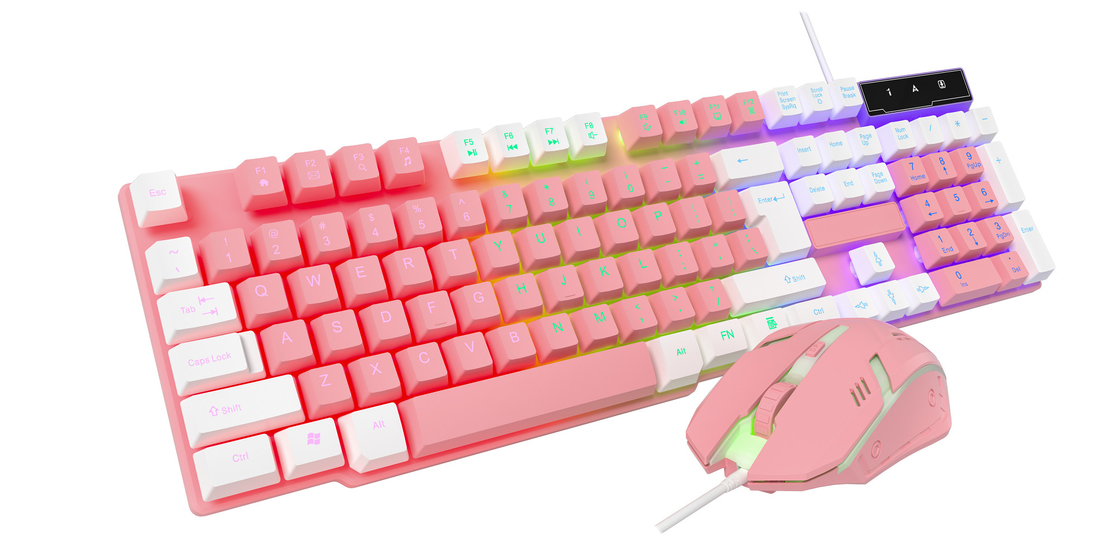 Compacto e portátil com iluminação estática de arco-íris e filme de carbono de ponta teclado e mouse para gamers criativos