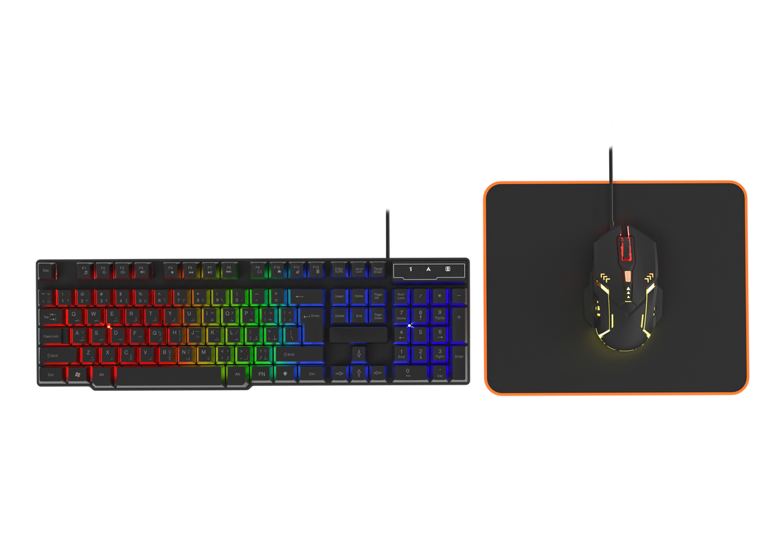 Iluminação estática de cor de arco-íris teclado de filme de carbono de alta qualidade 6D mouse de jogo com fio com ergonomia pad de mouse confortável