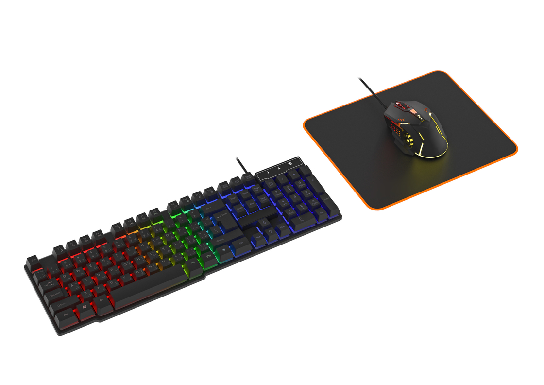Iluminação estática de cor de arco-íris teclado de filme de carbono de alta qualidade 6D mouse de jogo com fio com ergonomia pad de mouse confortável