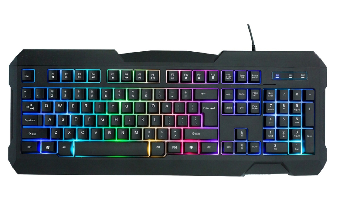 Rainbow Color Design Gaming Keyboard com 104 teclas A2.8 metros Conexão de cabo para jogadores Profissionais de escritório