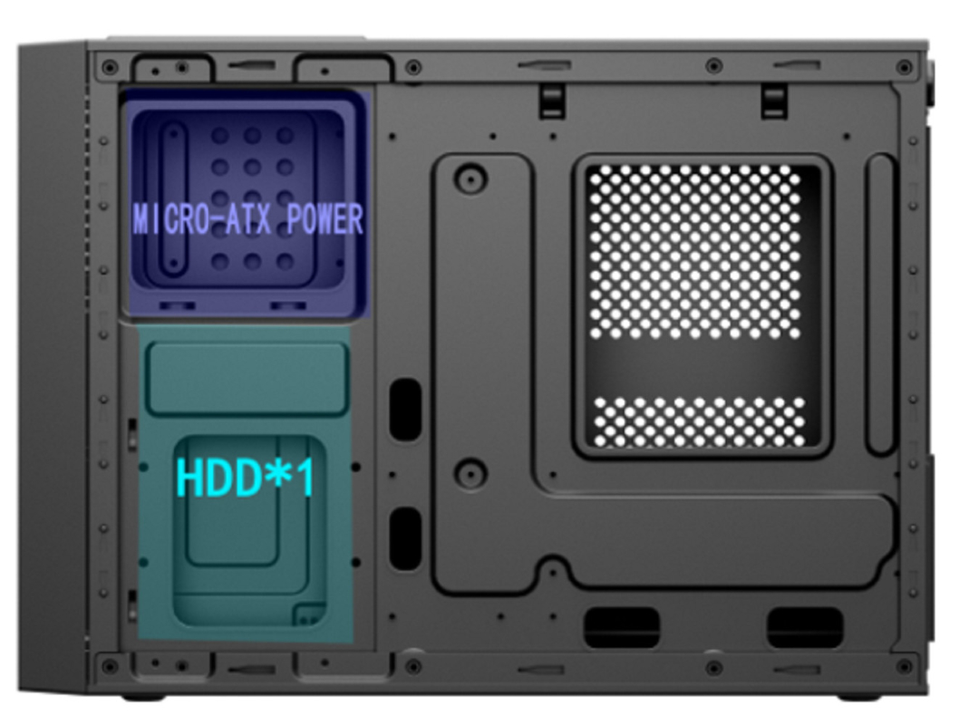 Caixa de computador suporta Micro ATX e ITX Com forte capacidade de armazenamento Escalabilidade Interfaces frontais diversas Ventilador de 8 cm para resfriamento