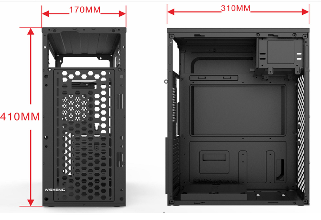 Caixa de computador Suporta 7 slots PCI 2 HDDs 3 SSDs 1 unidade de CD Características 5 suportes de ventilador Compatível com placas-mãe ATX Micro ATX e Mini ATX