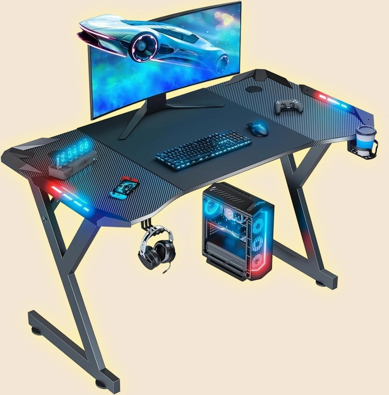 Tabela de jogos com suportes de taça e fones de ouvido