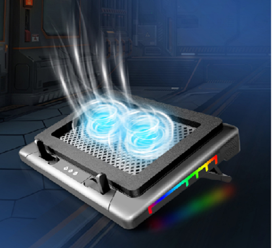 Caixa de refrigeração de laptop com iluminação RGB Dois ventiladores de 14 cm funcionando a 1400±10% RPM 7 níveis de ajuste de altura para jogadores
