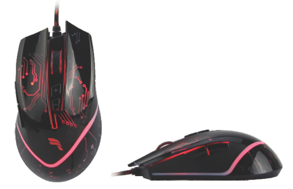 Mouse de botão 6D com cabo de USB trançado Design preto clássico compatível com vários sistemas.
