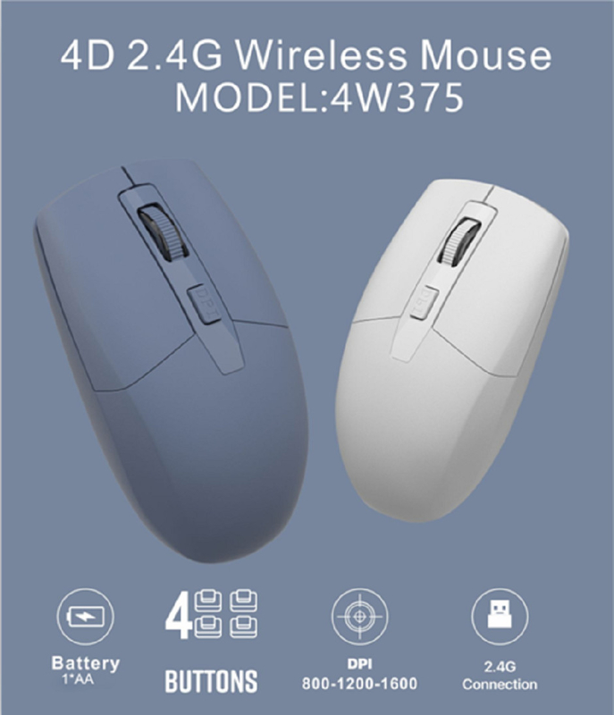4D, ligação 2.4G, 800-1600 DPI, 4 botões, interface tipo-C. Ideal para trabalhadores de escritório, gamers e utilizadores focados na eficiência.