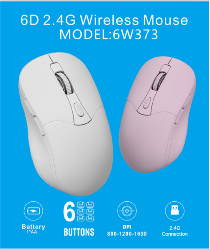 6D, conexão 2.4G, 800-1200-1600 DPI, 1*bateria AA, interface Tipo-C, 6 botões.