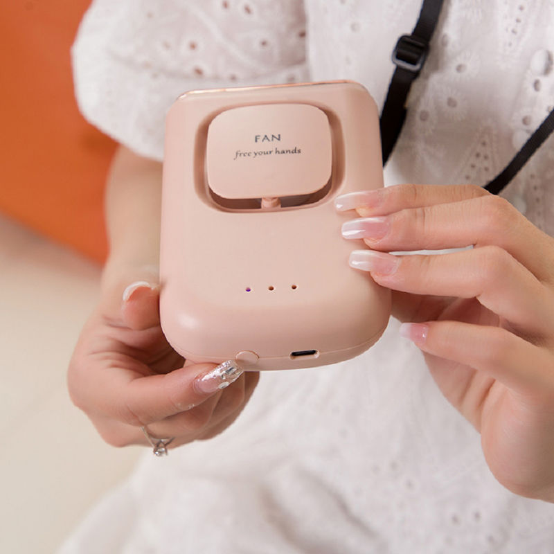 Bateria de 1200mAh 5V Voltagem de carregamento Tipo-C Carregamento 3 modos Ventilador pequeno portátil ajustável em rosa ou azul