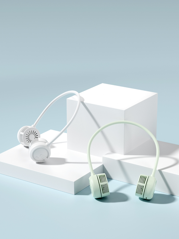 Vento suave em três níveis Fluxo de ar de 360 graus Mangueira universal 1000mAh Bateria TYPE-C Carregamento Ventiladores portáteis em branco e verde hortelã