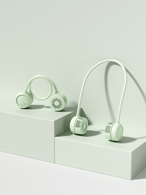 Vento suave em três níveis Fluxo de ar de 360 graus Mangueira universal 1000mAh Bateria TYPE-C Carregamento Ventiladores portáteis em branco e verde hortelã