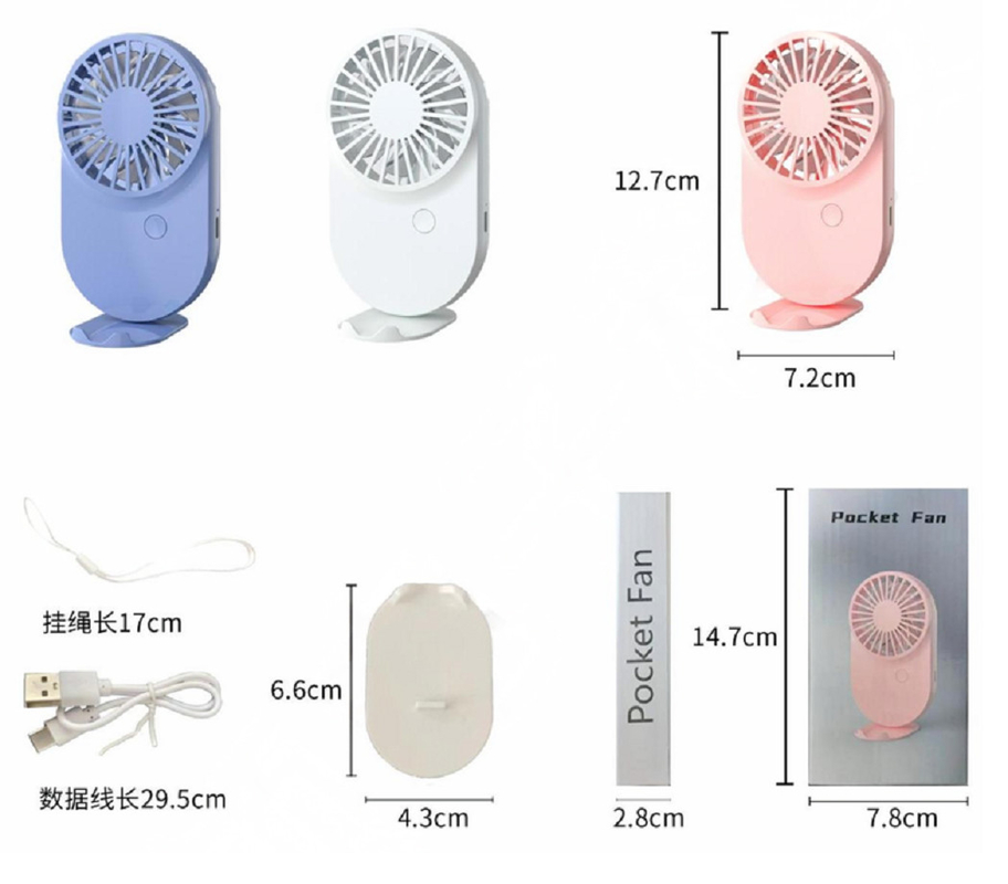 Pink White Blue Candy Design Ventiladores portáteis 115g Com cordel e base 3 Velocidade do vento 500mAh Bateria Tipo-C Carregamento rápido
