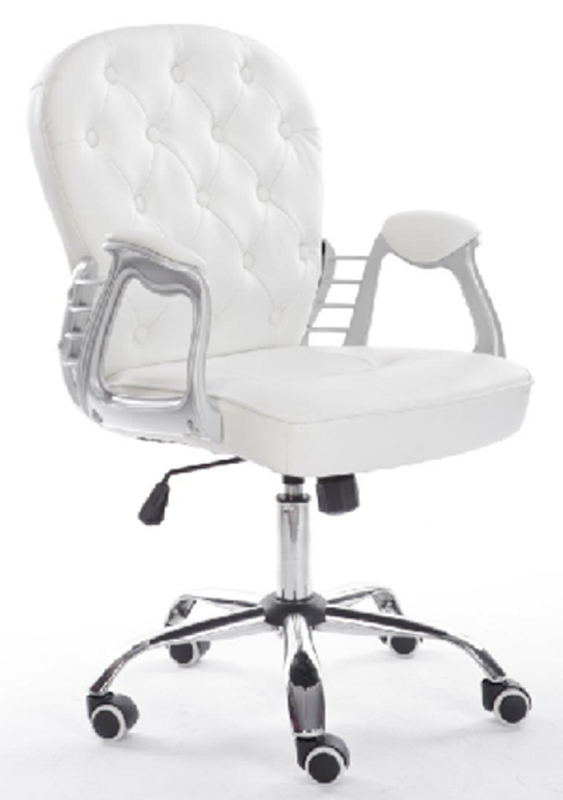 Design ergonômico com ajuste de inclinação de couro PU branco revestido em pó de estrutura de metal almofada braços Chrome elevador de gás