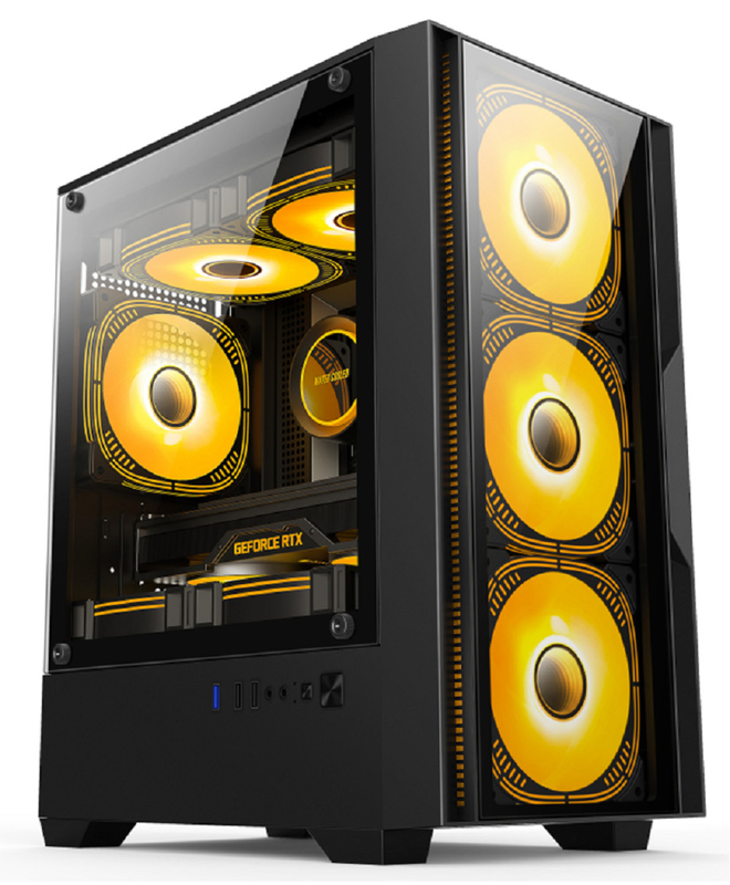 Compatível com placas-mãe M-ATX/ITX Instalação de modo duplo Layout de 5 ventiladores Iluminação lateral panorâmica Caixa de computador para jogadores de gama média