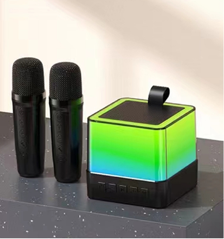 Multicolor LED Mini Cube Speaker 89mm Som perfeito para festas e Karaoke em preto/branco/rosa