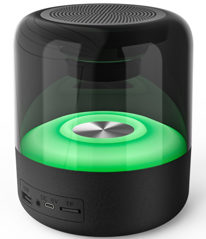 Alto-falante portátil preto com bateria de 3,7V 1200mAh Bluetooth TF Card FM Radio USB Drive e efeitos de iluminação dinâmica Perfeito