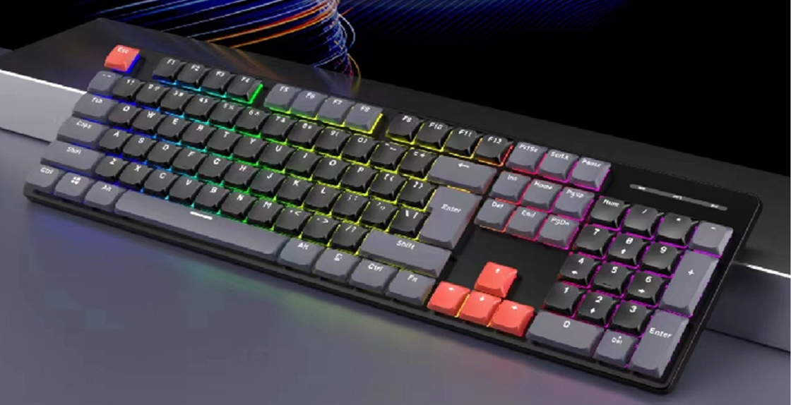 teclado mecânico ergonômico com teclas completas tipo-C anti-fantasma e teclado flutuante de injeção moldado em duas cores