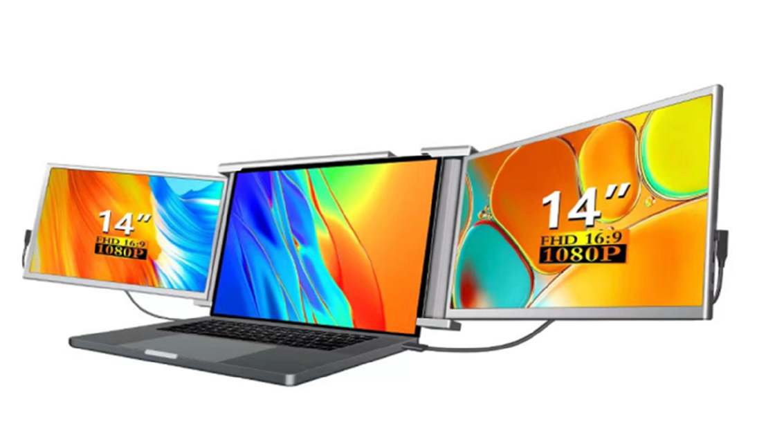 Duplo monitor de laptop FHD de 14 polegadas Compatível com laptops de 13,5-16,5 polegadas Duplo tipo-C suportando áudio vídeo Mini HDMI HDR