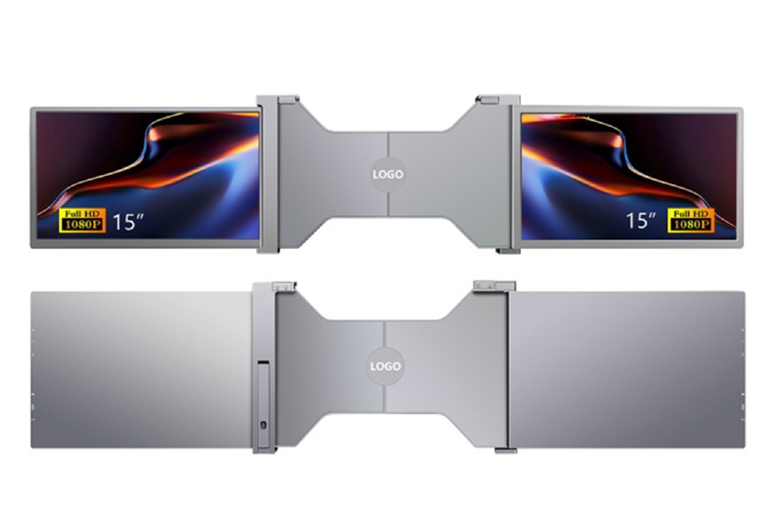 Dual monitor de laptop FHD de 15 polegadas, leve (25,3 mm de espessura, 1,63 kg), portas HDMI Tipo-C + Mini, suporte HDR, OSD de 12 idiomas.