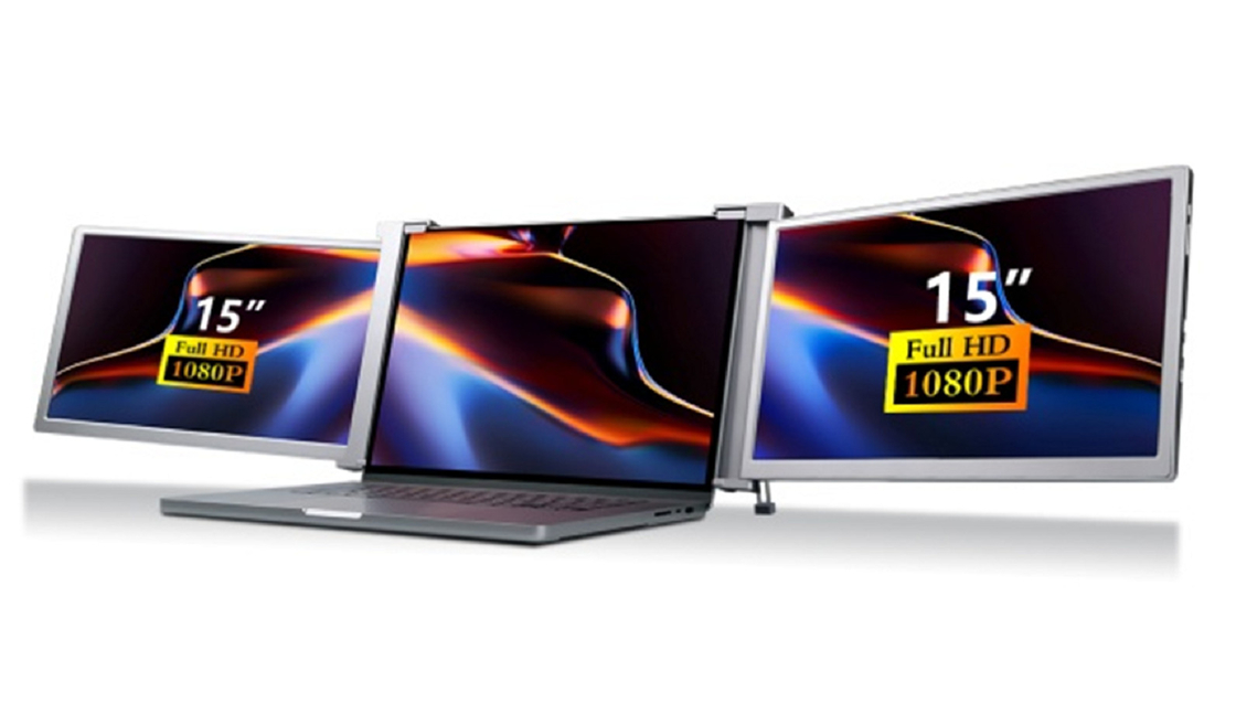 Dual monitor de laptop FHD de 15 polegadas, leve (25,3 mm de espessura, 1,63 kg), portas HDMI Tipo-C + Mini, suporte HDR, OSD de 12 idiomas.