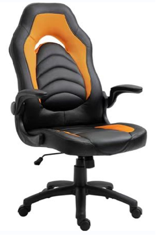 Cadeiras de escritório ergonômicas 320mm Base de nylon com rolhas 100mm Rodas de elevação pneumática PU reversível Coussinho de apoio de braço Cor preta e laranja